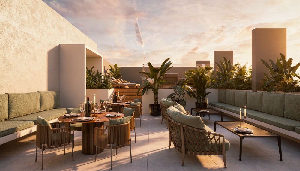 Terraza con comedores y asadores en el rooftop